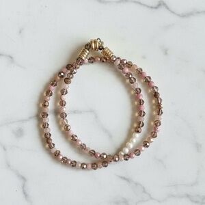 Chic Sunstone, Pearl Beaded Bracelet in Pink and Brown